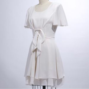 90s Milky Chiffon Waist-Tie Dress